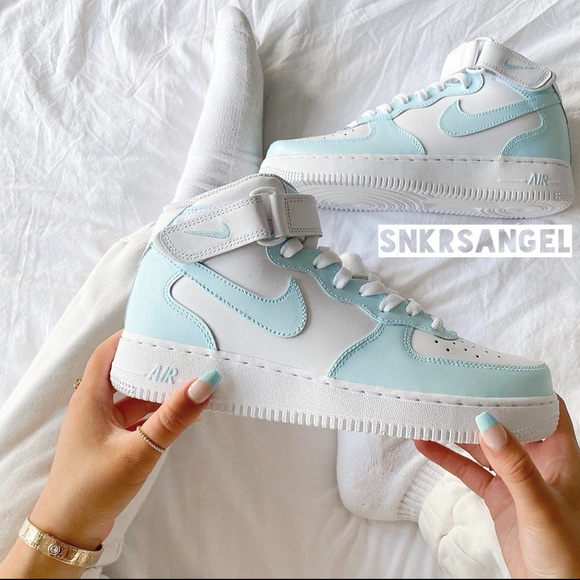 Custom nike air force mid sneakers light blue